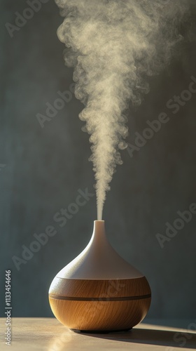 Elegant essential oil diffuser releasing soothing mist in a calm setting