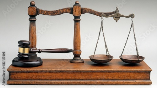 Antique wooden scales and gavel.