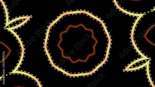 Moving and rotating abstract colorful patterns on a black background