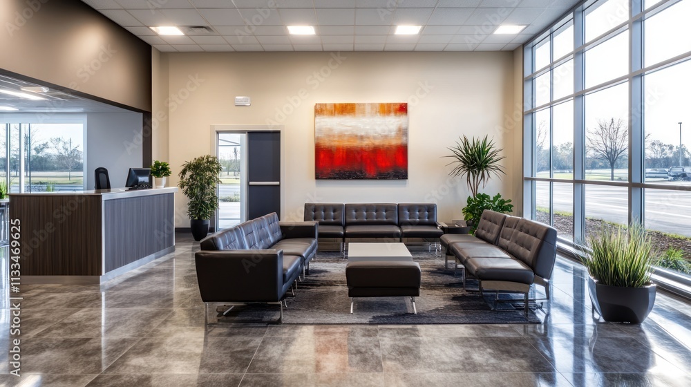 Fototapeta premium Modern Office Reception Area Design: Elegant and Functional Workspace
