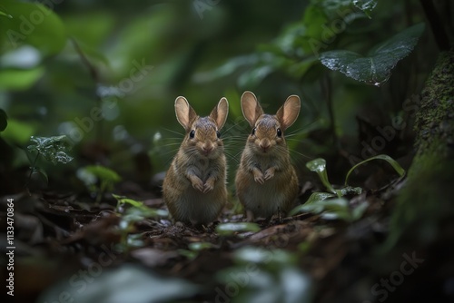 Two spiny mice posing in the rainforest, exploring wildlife photo