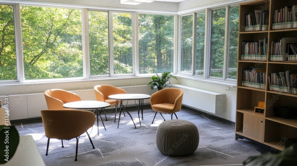 Fototapeta premium Cozy Modern Workspace with Natural Light and Greenery View