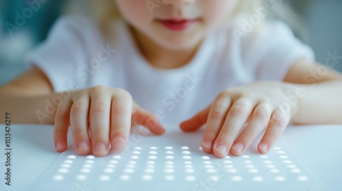 A child’s hands reading Braille, symbolizing accessibility and literacy for the visually impaired during National Braille Literacy Month.