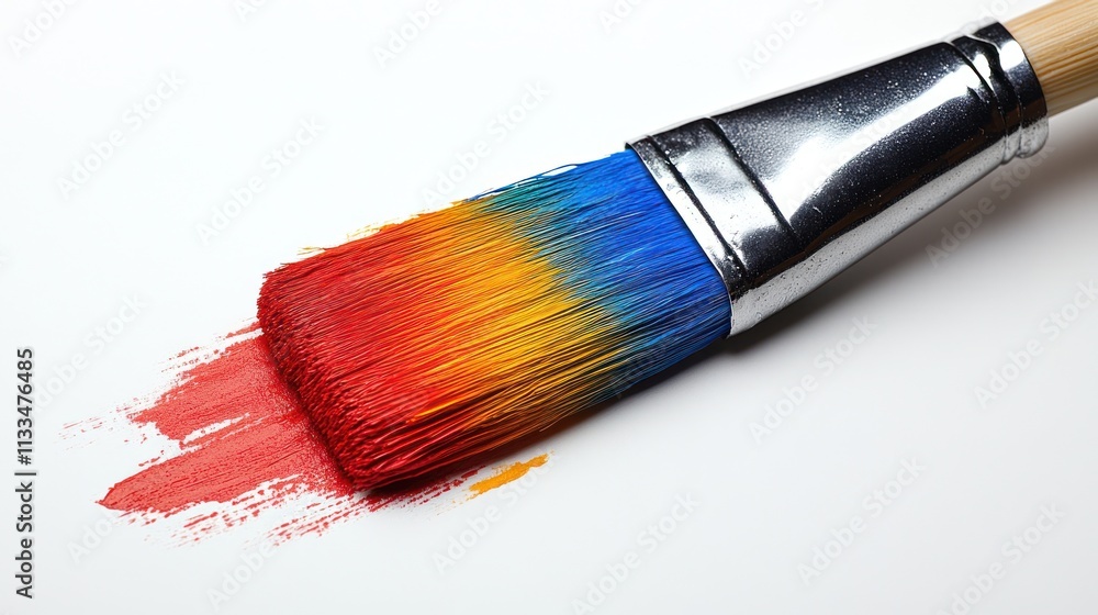 Fototapeta premium Paintbrush with vibrant colors on white.