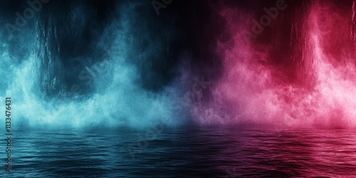  Abstract Blue and Red Mist over Water Surface