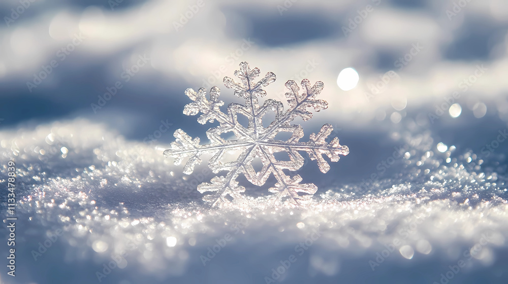 Frosted Elegance: Snowflakes on a Winter Snowdrift Frosted Elegance: Snowflakes on a Winter Snowdrift