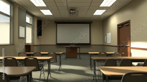 Wallpaper Mural Modern Classroom Interior with Desks and Projector Setup Torontodigital.ca