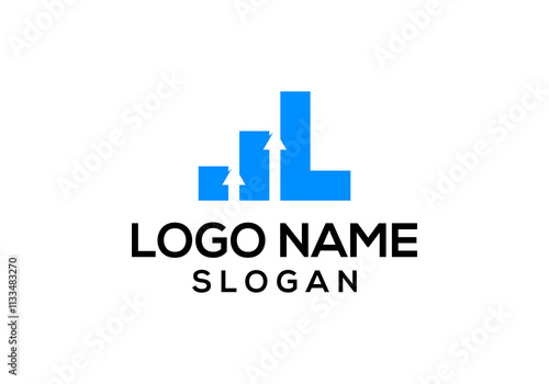 Creative and clean L letter financial chart logo design with growth symbol arrow sign.