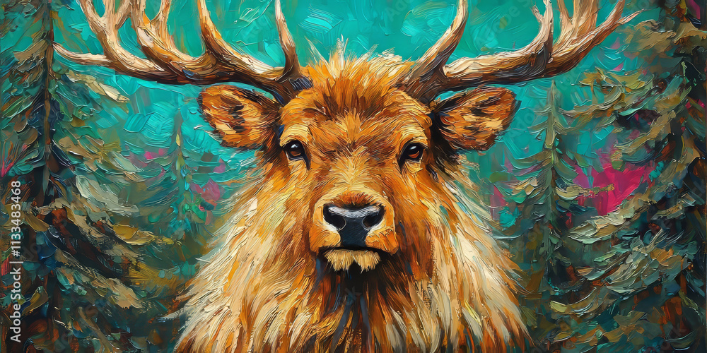 Fototapeta premium Majestic Elk Portrait in Forest Setting
