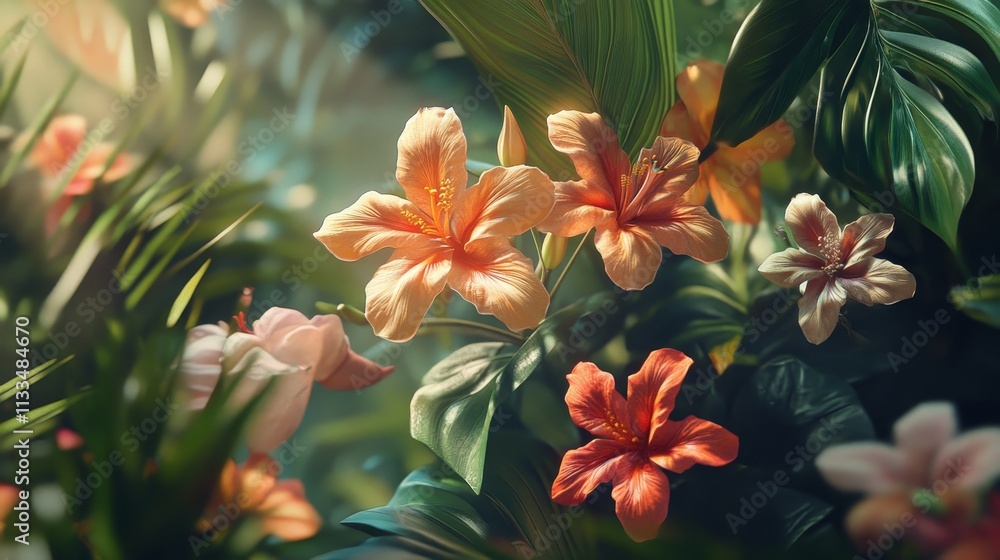 Fototapeta premium rainforest flora, lush vegetation, tropical plants