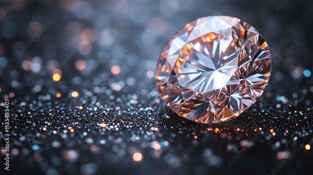Fototapeta premium Radiant diamond on a glittering dark surface.