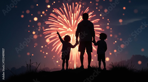 A Family Under Fireworks. Happy new year Background