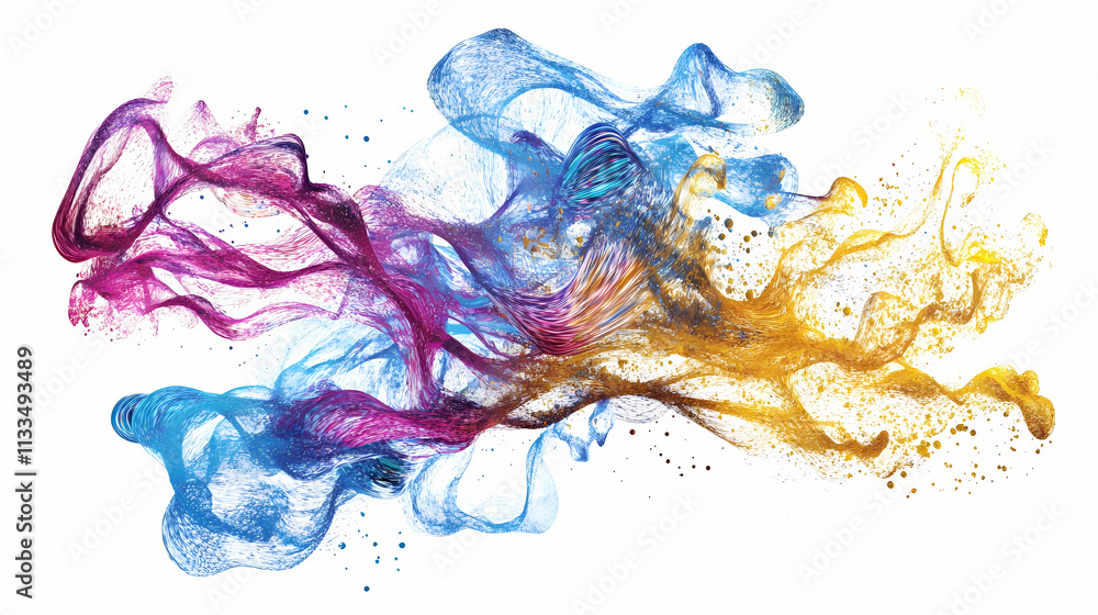 Fototapeta premium Colorful motion on white background, generative ai illustration. Wisp. Illustration