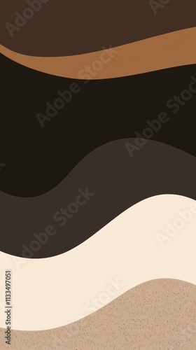 Modern and stylish abstract background featuring flowing wavy stripes in various shades of brown, beige, and cream, creating a sense of depth and movement, perfect for contemporary designs