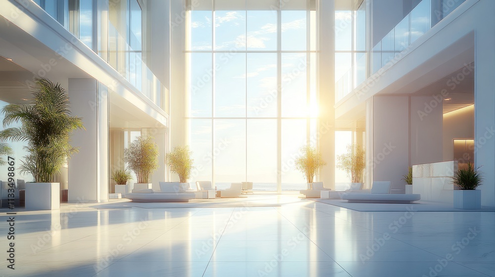 Sunlit Modern Lobby: Architectural Design and Interior Space Sunlit Modern Lobby: Architectural Design and Interior Space