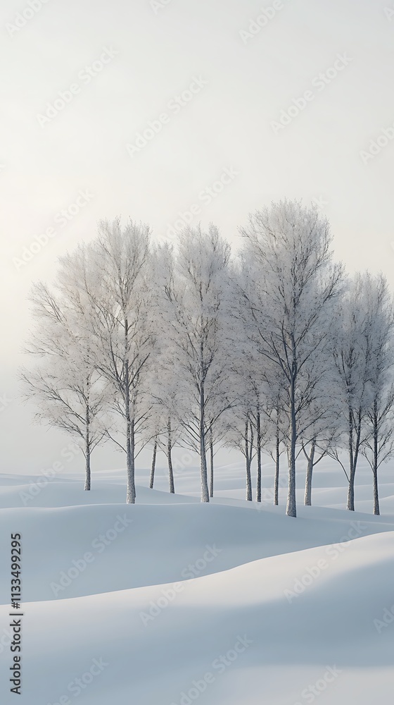 Fototapeta premium Snowy forest with trees standing silence picture