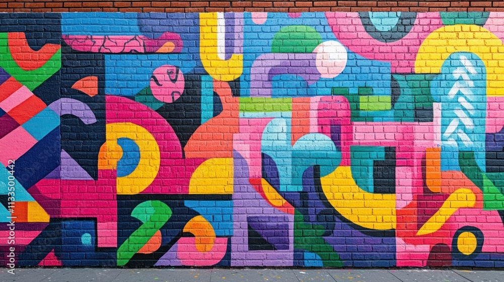 Obraz premium Vibrant Abstract Mural on Brick Wall