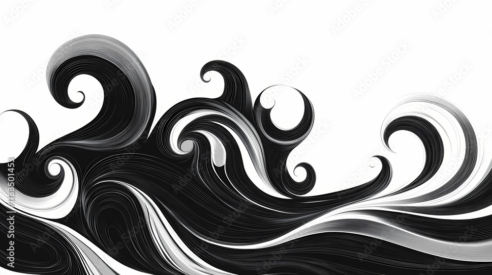 Fototapeta premium Abstract flowing black and white waves. Wisp. Illustration