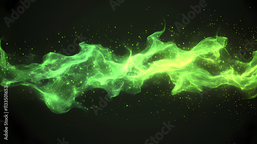 Abstract green energy wisp and plasma formation, perfect for futuristic tech designs and digital overlays on both black and transparent backgrounds. Wisp. Illustration