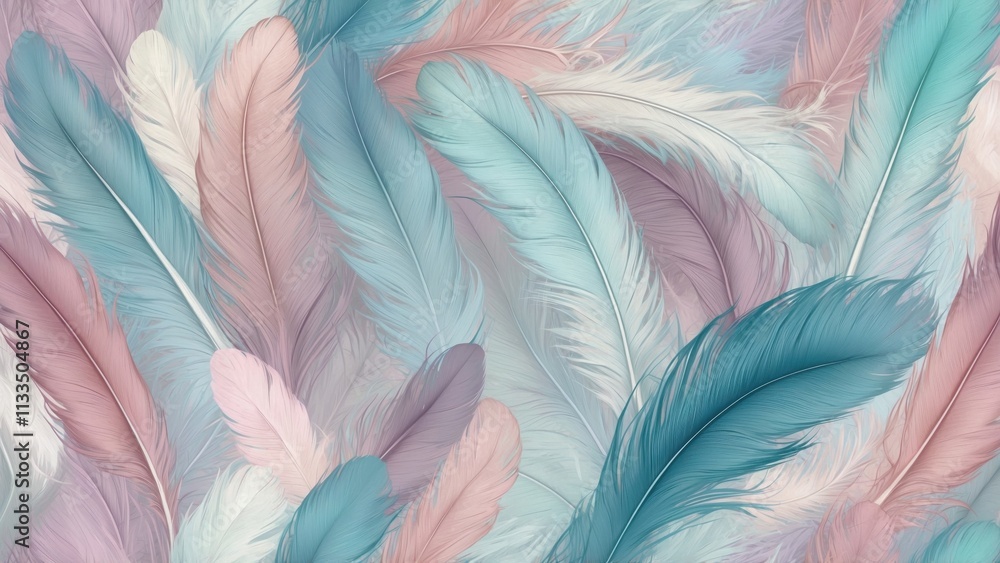 Fototapeta premium Soft pastel feathers create a serene and elegant background design suitable for various artistic projects