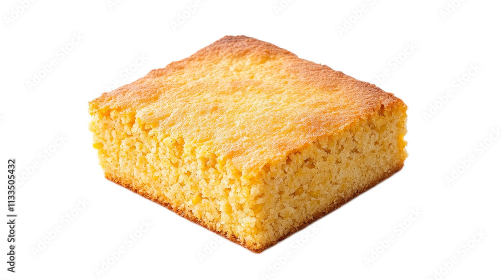 Freshly Baked Cornbread Slice on White Background for Food Photography Freshly Baked Cornbread Slice on White Background for Food Photography