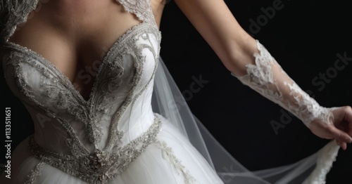 portrait of a bride, woman with a bridal dress, marriage on white photo