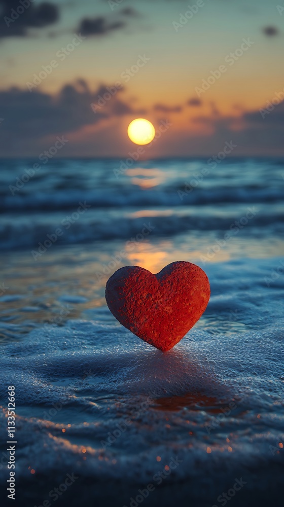 Fototapeta premium Heart shape beach with full moon night background image