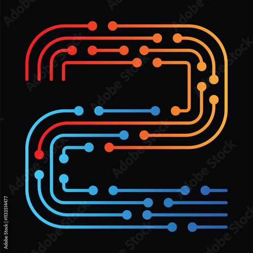 Number two shaped circuit board on black background