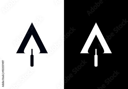 cement scoop icon. building equipment logo, building materials or building materials store logo design, cement scoop and initial A.