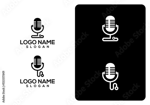 Microphone Stethoscope Logo Vector Design