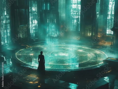 A tense arena where a gambit move shifts the tide, glowing holograms visualizing the action, cinematic shadows