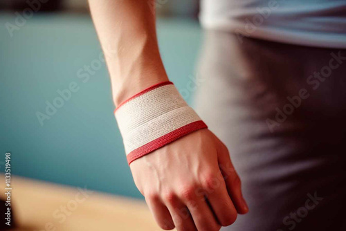 Bandaged wrist for healing from wrist injury, such as sprain, fracture, or arthritis. photo