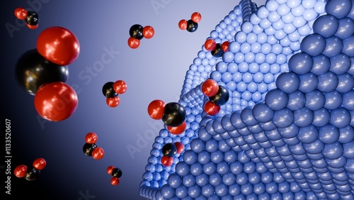 A 3d rendering of structure metal-organic framework of Mg-MOF-74 with CO2 molecules and a cylindrical pore structure that allows for strong binding and large uptake of CO2 photo