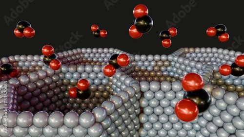 Photos A 3d rendering of structure metal-organic framework of Mg-MOF-74 with CO2 molecu