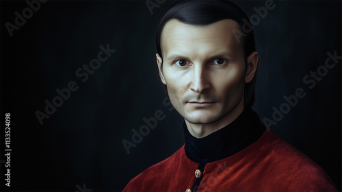 Niccolò Machiavelli portrait, facial reconstruction based on the painting attributed to Santi di Tito.
