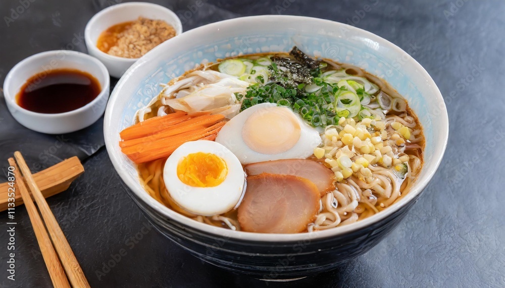 Modern Japanese Ramen with Egg and Vegetables Modern Japanese Ramen with Egg and Vegetables