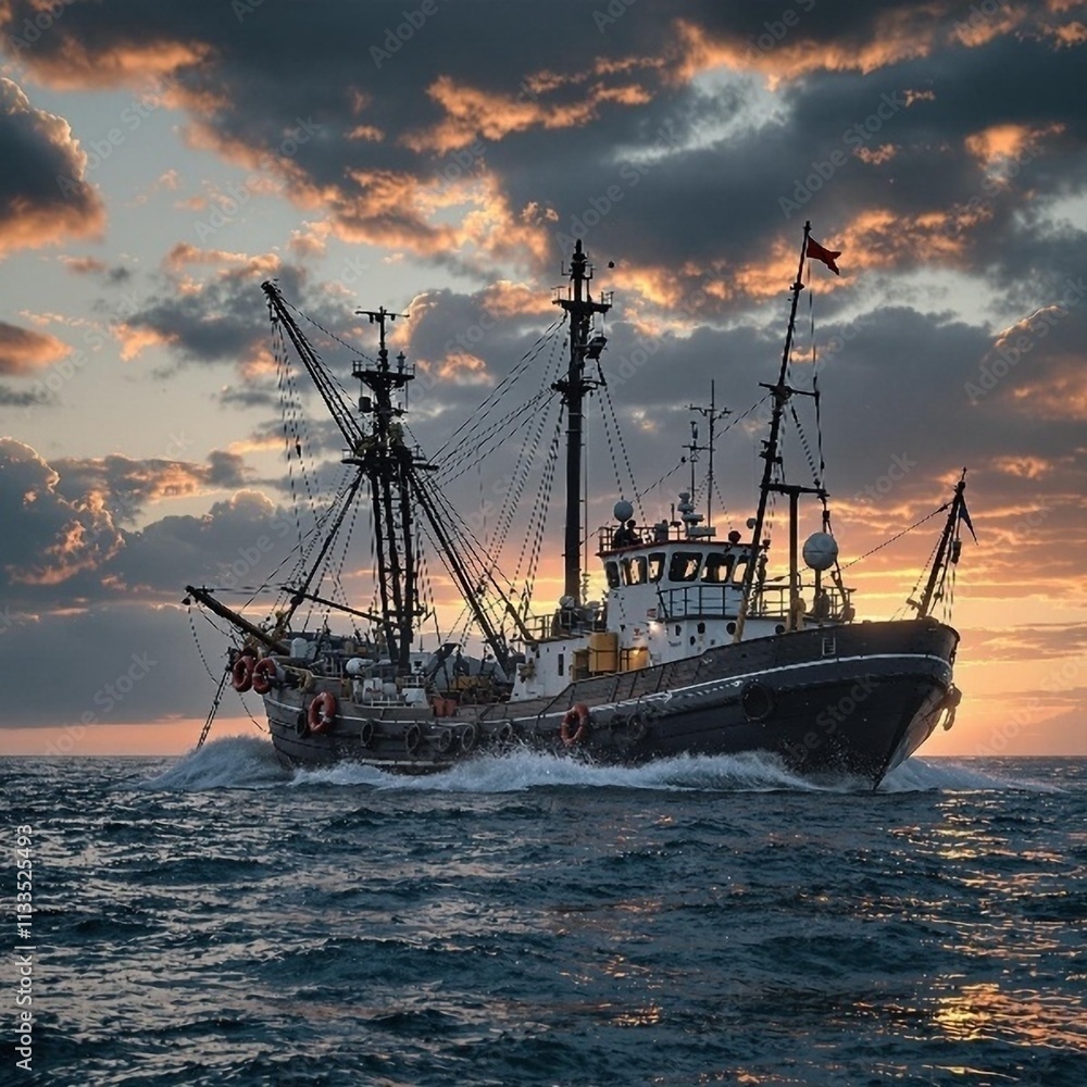 Fototapeta premium boat at sunset