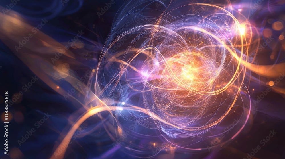 Obraz premium Quantum Speed: Dynamic Illustration of Particles Racing Through Vibrant Quantum Tunnel
