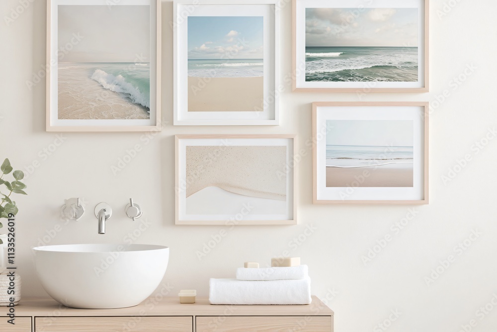 modern bathroom interior with image frames modern bathroom interior with image frames