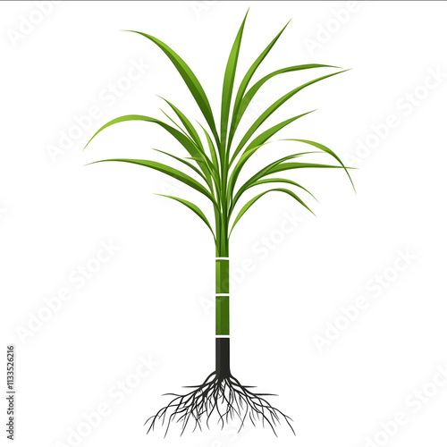 an artisitc vector icon of a sugercane plan with roots on white background photo