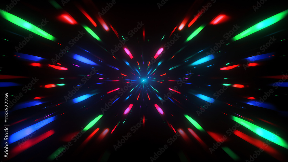 Obraz premium Abstract swirling lights in neon colors form a stunning visual effect on a dark background. The combination of red, blue, and green creates a sense of movement and depth.