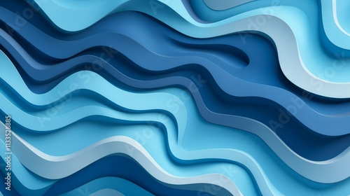 Abstract composition of layered waves in various shades of blue, creating a sense of depth and movement.Depth. Calm. Fluidity. Flowing waves in blue tones.banner, Poster, template, flyer, wallpaper, d