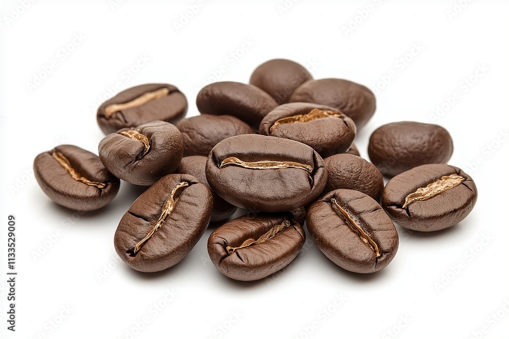 Closeup of freshly roasted coffee beans, steam rising, highlighting rich aroma and glossy surface. Closeup of freshly roasted coffee beans, steam rising, highlighting rich aroma and glossy surface.