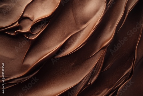 Smooth creamy chocolate frosting glistening under soft light, mocha mousse warmth photo