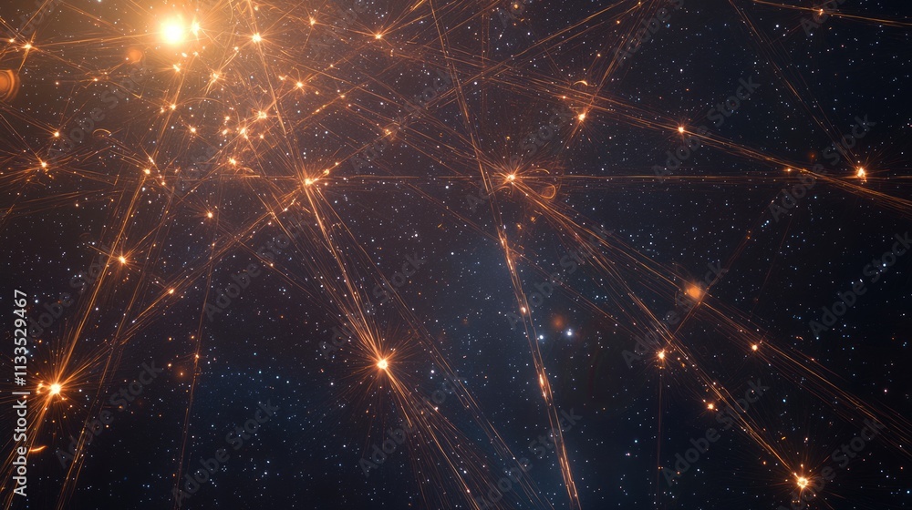 Fototapeta premium Quantum Coherence - Synchronized Particles Emitting Light in Deep Space.