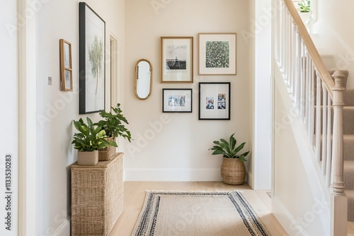 modern entrance hall with image frames