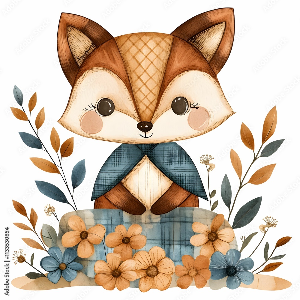 Obraz premium Adorable wooden style animal clipart