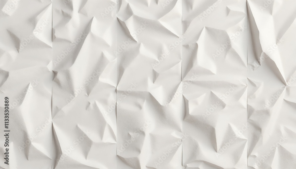 Crumpled white paper creating textured folds and shadows on surface. Imperfection. Texture. Chaos and beauty in the form of crumpled paper.Textured background, paper design, mockup for posters, flyers Crumpled white paper creating textured folds and shadows on surface. Imperfection. Texture. Chaos and beauty in the form of crumpled paper.Textured background, paper design, mockup for posters, flyers