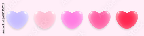 Set of volumetric tender hearts. Airy hearts for design of postcards, banners, advertising, sales.