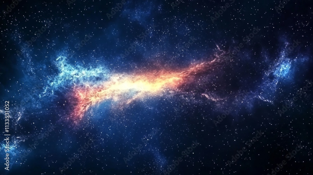 A stunning cosmic nebula glows with vibrant orange and blue hues, set against the dark backdrop of deep space. The intricate patterns and energy radiating from the nebula create a sense of wonder and A stunning cosmic nebula glows with vibrant orange and blue hues, set against the dark backdrop of deep space. The intricate patterns and energy radiating from the nebula create a sense of wonder and